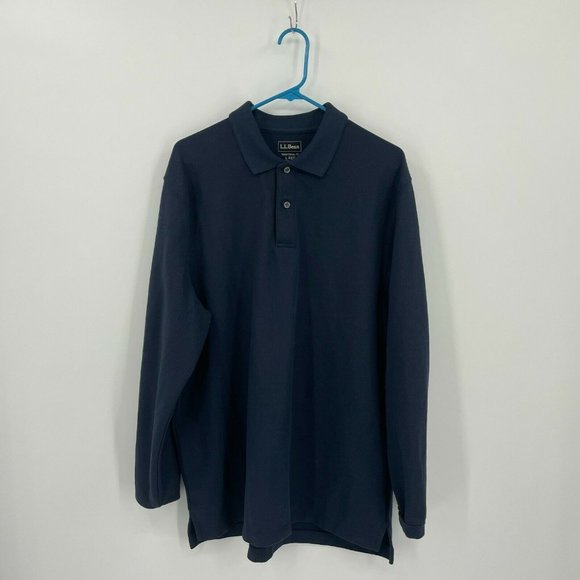 #154 L.L. Bean Mens Traditional Fit Long Sleeve Polo Shirt Large Reg Blue Collar - Picture 3 of 8